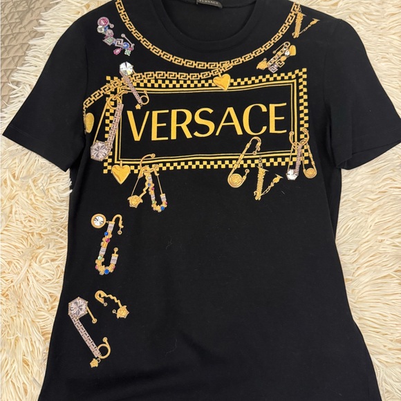 Versace Tops - Versace Black Tee with Gold and Multicolor Details